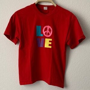Bright Red Kids Tee with Colorful 'LOVE' Graphic 100% Cotton